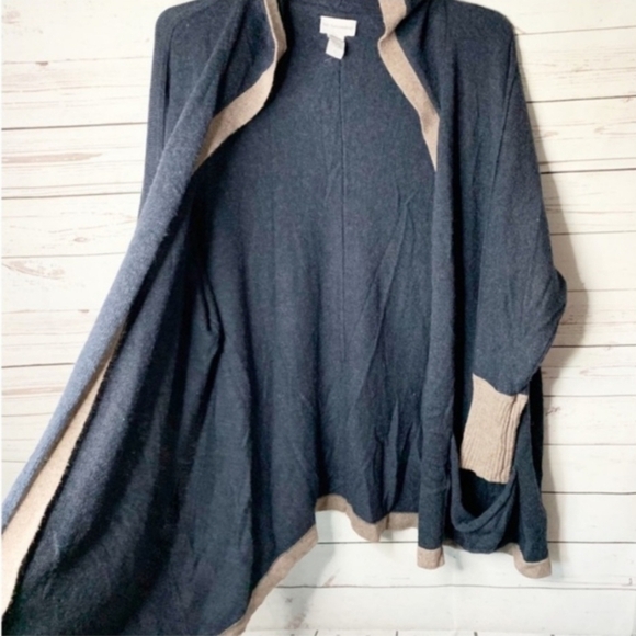 SOFT SURROUNDINGS Wool Blend Hooded Cardigan Sweater Women's Small S Blue Tan - Picture 5 of 10